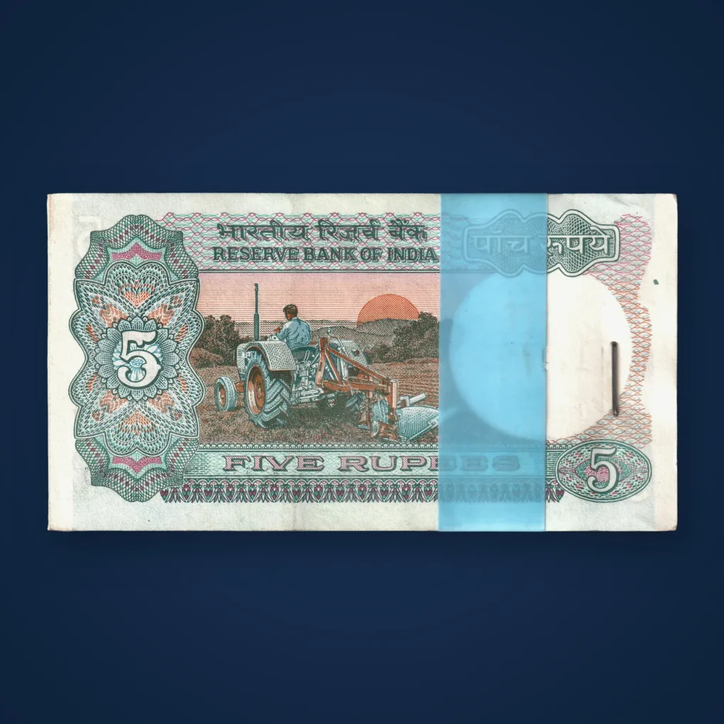 Rare 5 Rupee Tractor Note Bundle S. Venkitaramanan Signature Serial Wise 100 Notes Packet Republic India Stapled Bundle Note # A811
