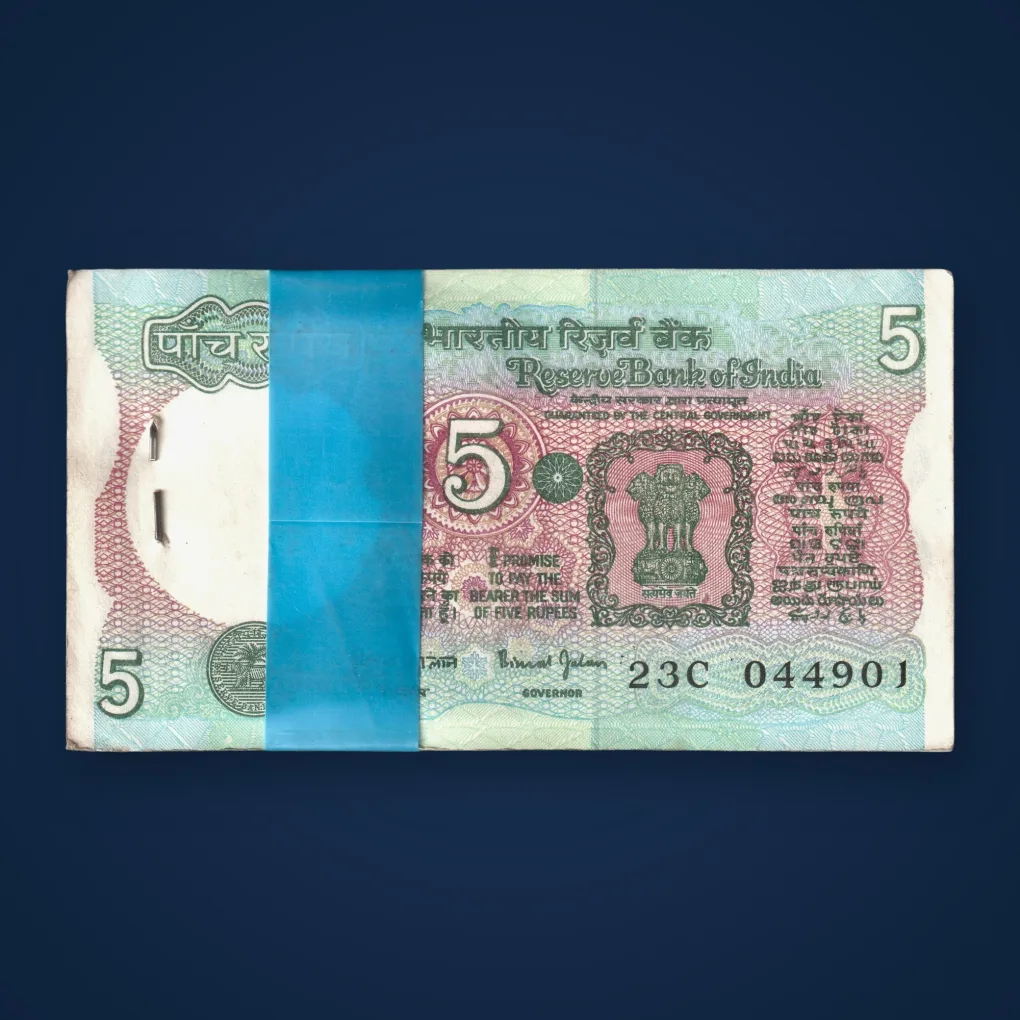 Rare 5 Rupee Tractor Design Bimal Jalan Signature Serial Wise 100 Notes Packet Stapled Bundle Republic of India Note # A812