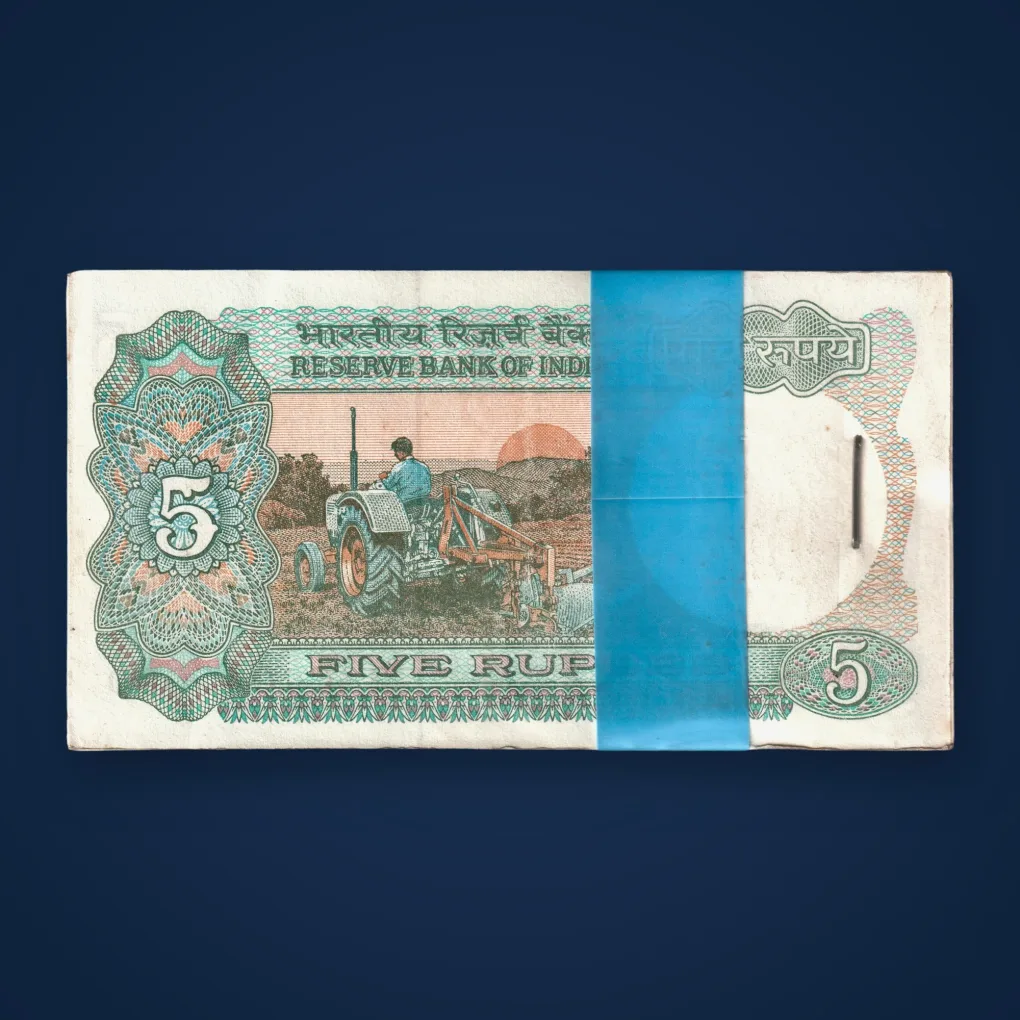 Rare 5 Rupee Tractor Design Bimal Jalan Signature Serial Wise 100 Notes Packet Stapled Bundle Republic of India Note # A812