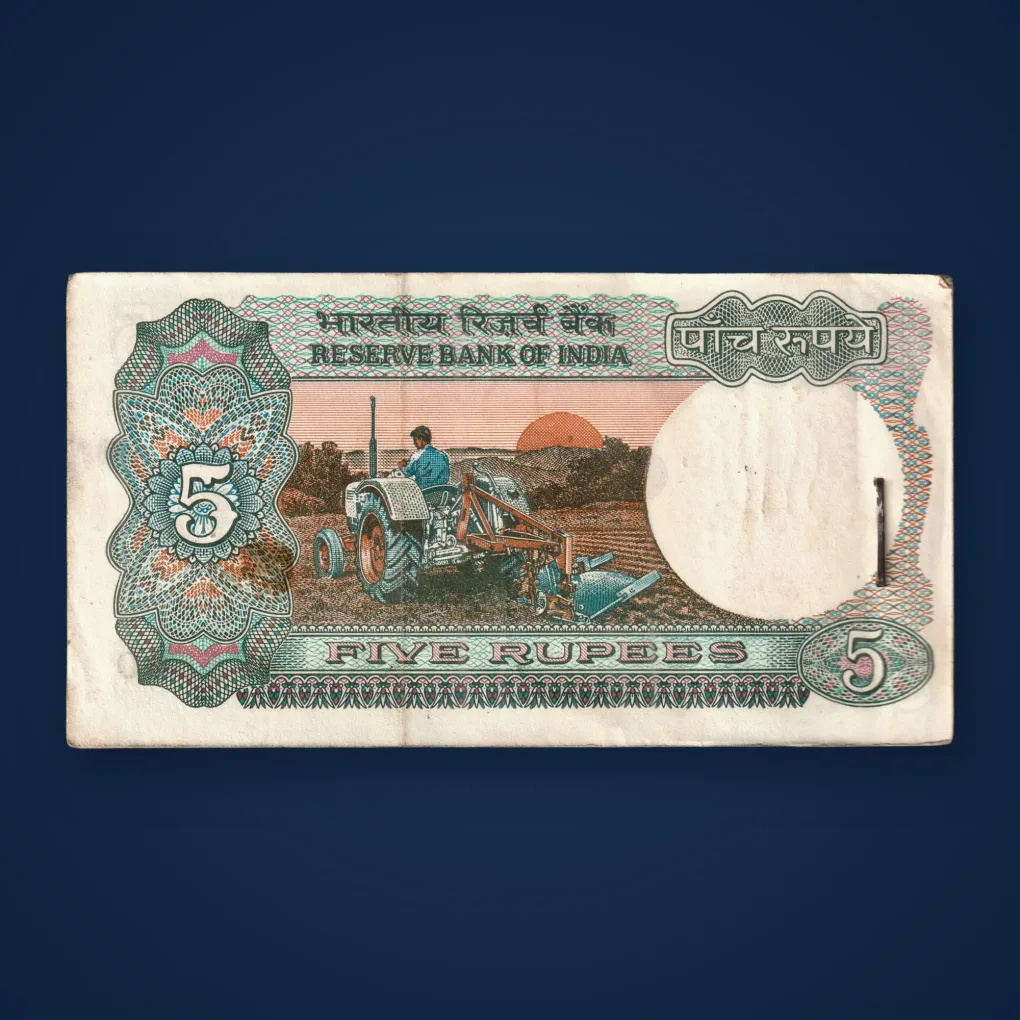 Rare 5 Rupees Tractor Note Bundle I.G. Patel Signature Serial Wise 100 Notes Packet Inset B Republic India Reserve Bank of India Note # A813