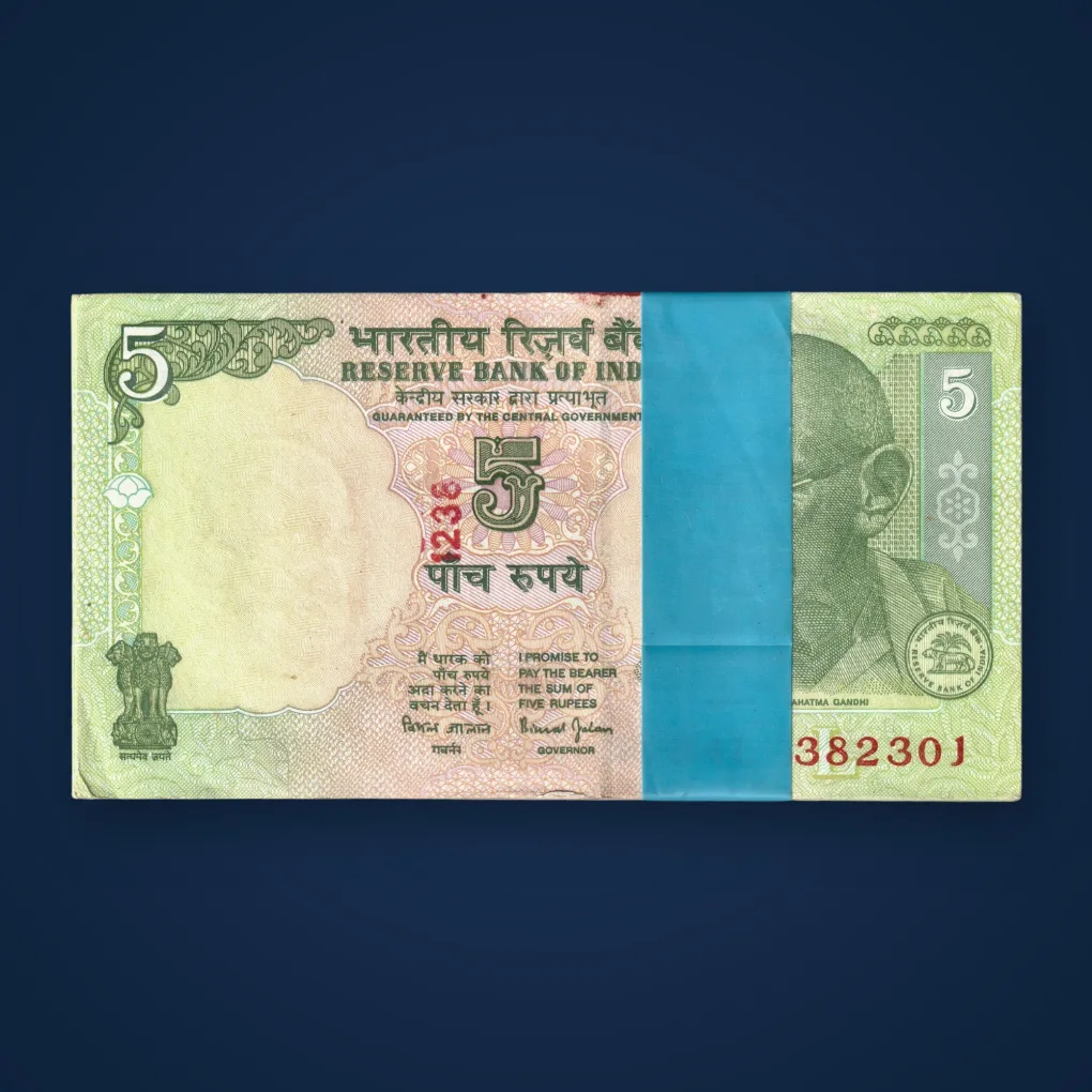 Rare ENK ERROR Serial No Print on First Note 5 Rupees Bimal Jalan Signature Gandhi Series Tractor Note Bundle Inset L Republic India Note # A814