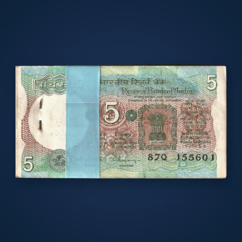 Rare 5 Rupee Tractor Note Bundle C Rangarajan Signature Serial Wise 100 Notes Packet Republic India Stapled Packet Note # A815