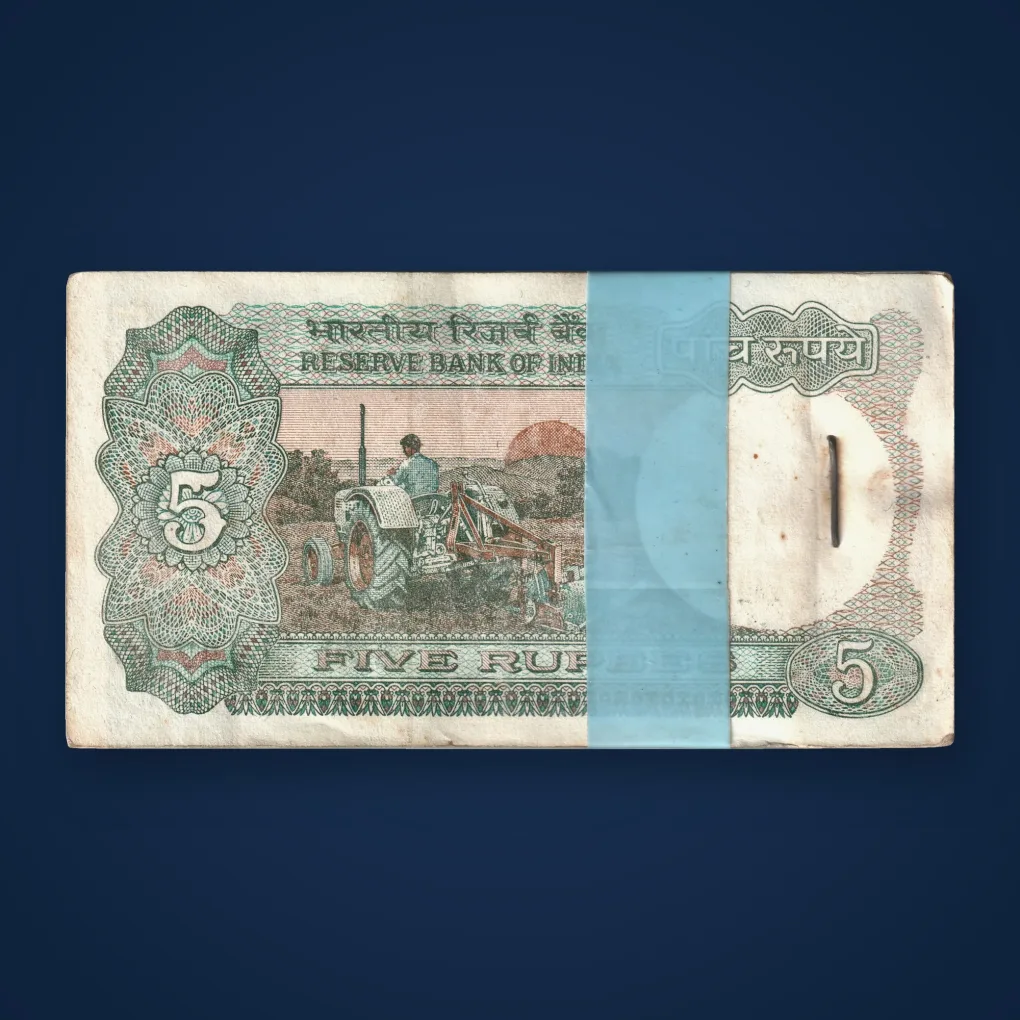 Rare 5 Rupee Tractor Note Bundle C Rangarajan Signature Serial Wise 100 Notes Packet Republic India Stapled Packet Note # A815