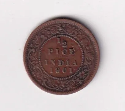 1901 British - India 1/2 Pice (Victoria) Calcutta Mint Rare CoiN