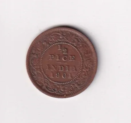 1901 British - India 1/2 Pice (Victoria) Calcutta Mint Rare CoiN