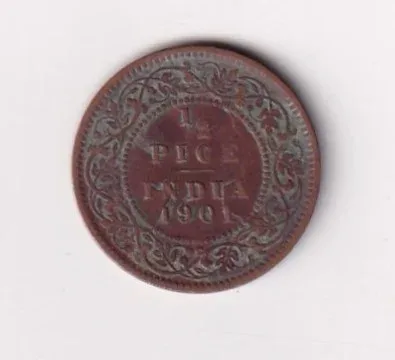 1901 British - India 1/2 Pice (Victoria) Calcutta Mint Rare CoiN