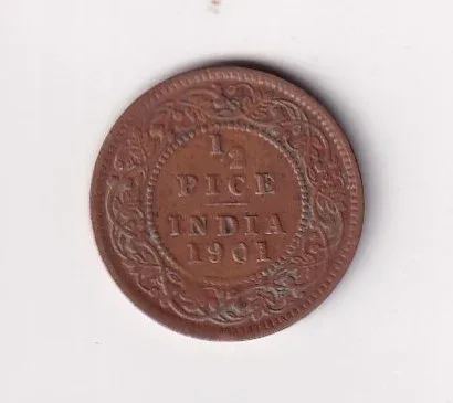 1901 British - India 1/2 Pice (Victoria) Calcutta Mint Rare CoiN