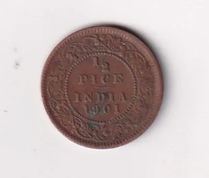 1901 British - India 1/2 Pice (Victoria) Calcutta Mint Rare CoiN