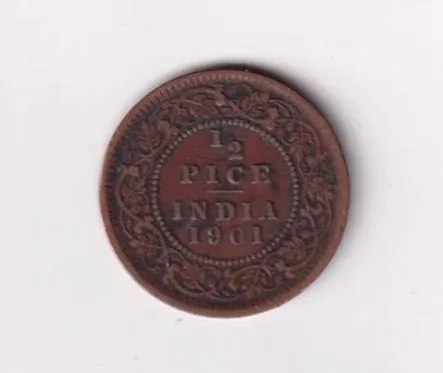 1901 British - India 1/2 Pice (Victoria) Calcutta Mint Rare CoiN