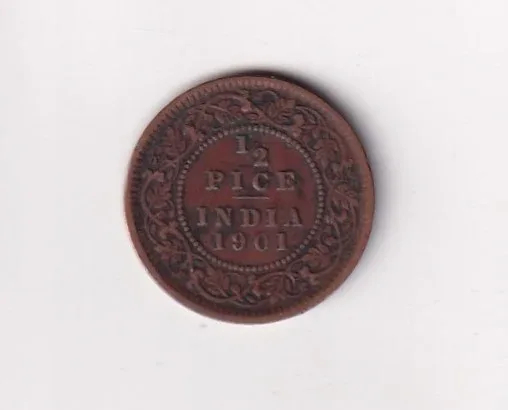 1901 British - India 1/2 Pice (Victoria) Calcutta Mint Rare CoiN