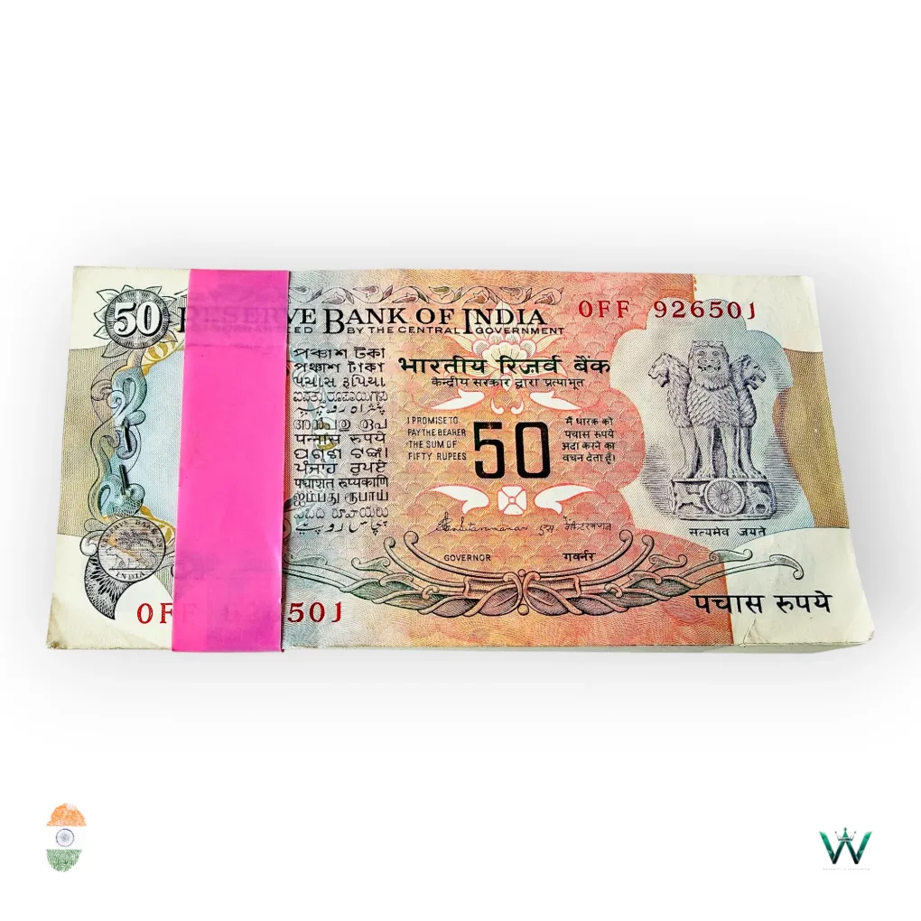 Rs 50 India Banknote Parliament Issue Gem Unc Serial Bundle Signed By S Venkataraman Unique and Rare