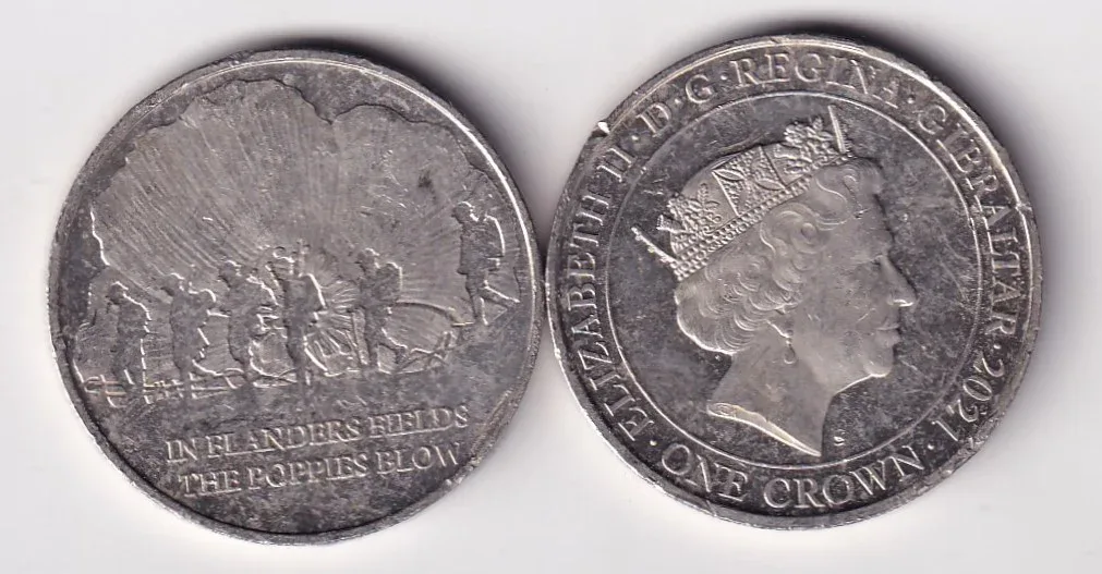 Gibraltar 1 Crown - Elizabeth II Remembrance 2021 Commemorative issue Rare Coin