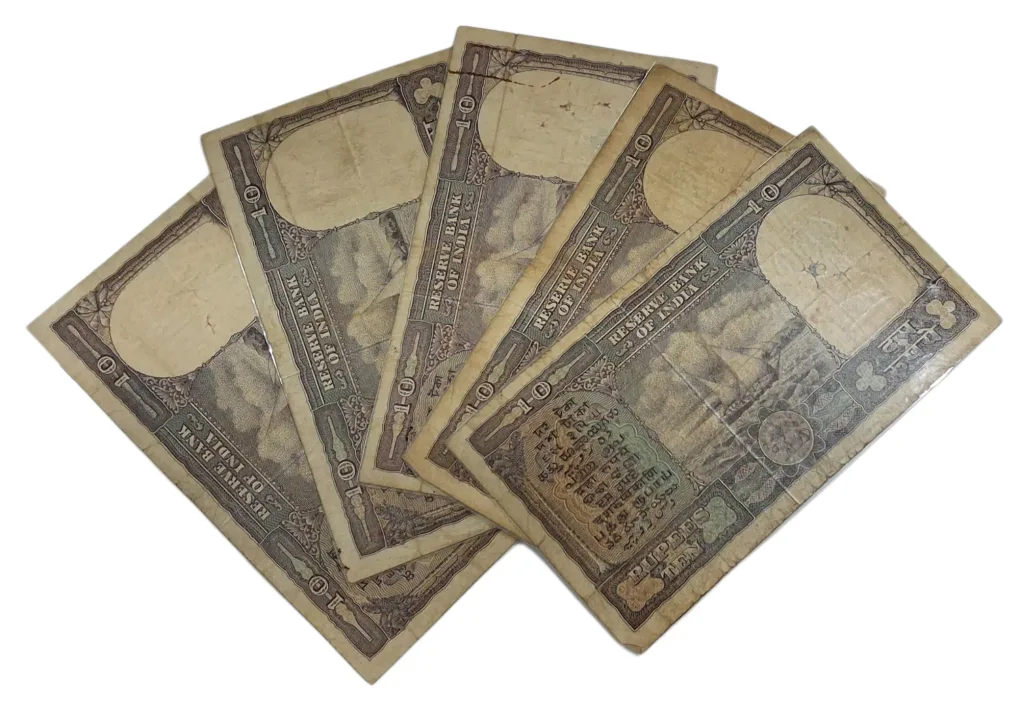 10 Rupees Big FAFRA Issue P.C BHATTACHARYA Mix Lot 5 Notes are in Collectable Grades but "ALL ARE LAMINATED" Notes