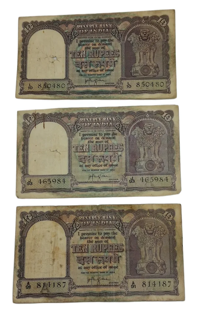10 Rupees Big FAFRA Issue H.V IYENGAR Mix Lot 3 Notes are in Collectable Grades but "ALL NOTES ARE LAMINATED" Notes.