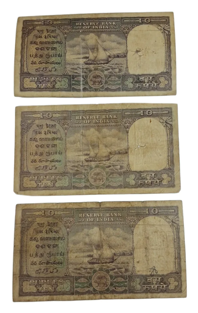 10 Rupees Big FAFRA Issue H.V IYENGAR Mix Lot 3 Notes are in Collectable Grades but "ALL NOTES ARE LAMINATED" Notes.