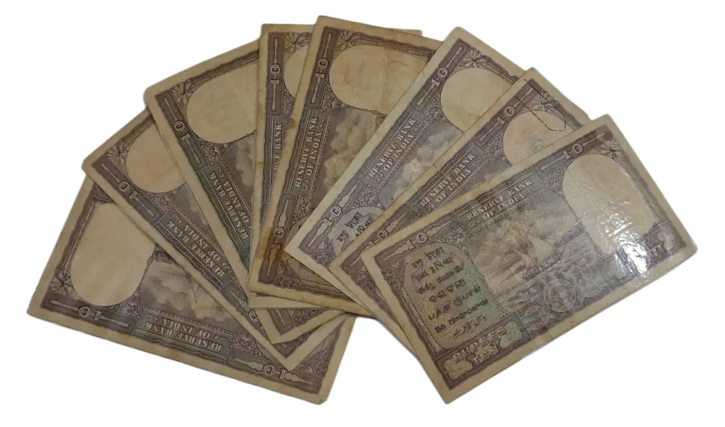10 Rupees BIG FAFRA Issue B. RAMA RAO Mix Lot 8 Notes **RARE** Collectable Grade but "ALL NOTES ARE LAMINATED" Notes.