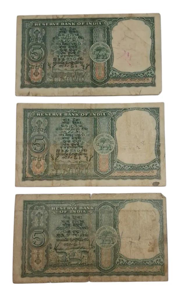 5 Rupees Big FAFRA Issue P.C BHATTACHARYA & H.V IYENGAR Mix Lot 3 Notes are in Collectable Grades but "ALL NOTES ARE LAMINATED" Notes.