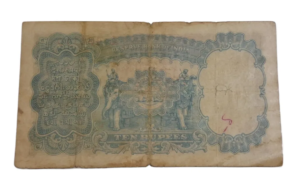 BRITISH INDIA Old Pattern 10 RUPEES King GEORGE-VI J.B TAYLOR **V.SCARE** Collectable Grade but "LAMINATED" Note.