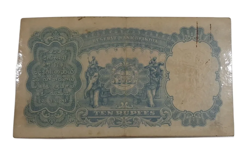 BRITISH INDIA Old Pattern 10 RUPEES King GEORGE-VI J.B TAYLOR **V.SCARE** High Collectable Grade but "LAMINATED" Note.