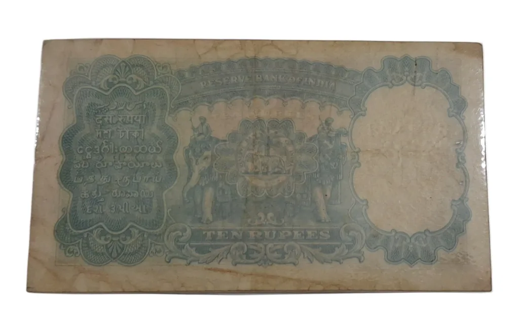 BRITISH INDIA Old Pattern 10 RUPEES King GEORGE-VI J.B TAYLOR **V.SCARE** High Collectable Grade but "LAMINATED" Note.