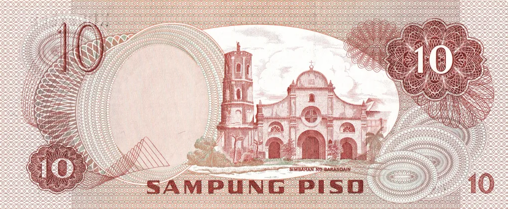 10 Piso of Pilipinas (AD 1978-1985) with Bust of Apolinaro Mabini/Barasoain Church