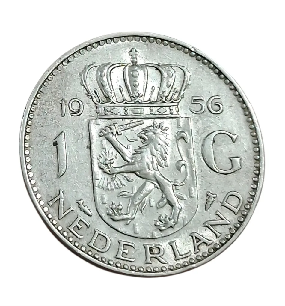NETHERLANDS Silver 1 GULDEN Year 1956 Queen JULIANA KONINGIN in High Collectable Grade.