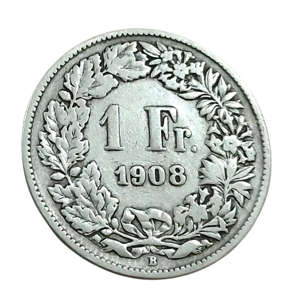 SWITZERLAND Silver 1 FRANC Year 1908 "HELVETICA" in Collectable Grade.