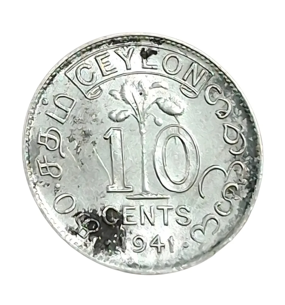 CEYLON Silver 10 CENTS Year 1941 King GEORGE-VI Small Coinage **SCARE** High Collectable Grade.