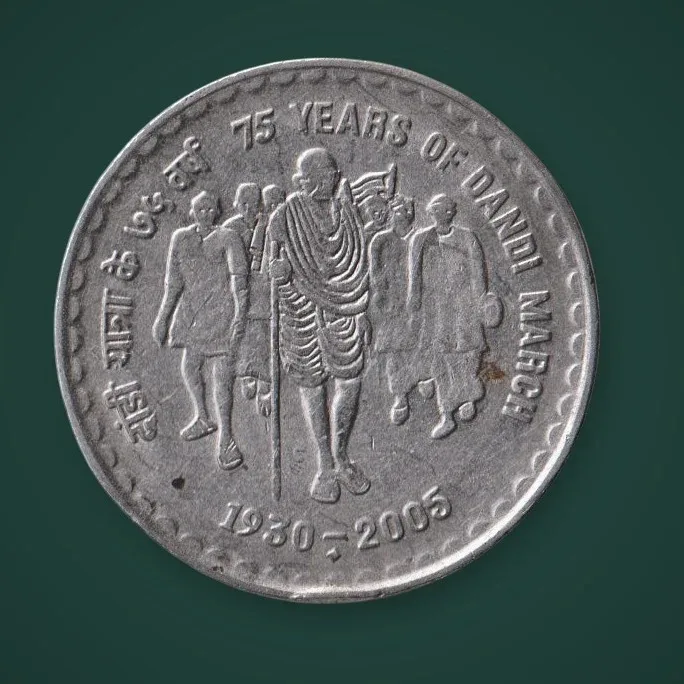 Rare 5 Rupee 2005 75 Years of Dandi March Republic of India Mumbai Mint Commemorative Coin # A845