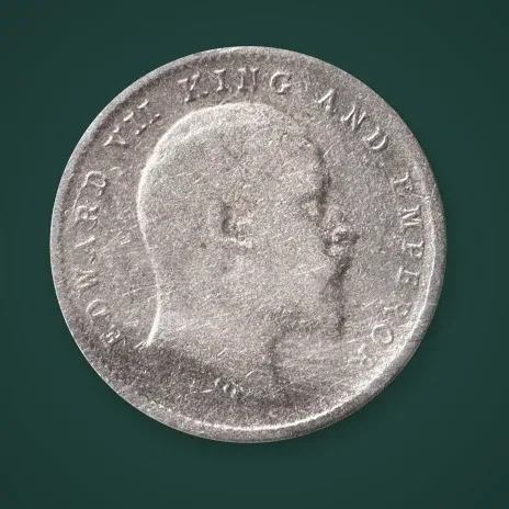 Rare 2 Annas 1910 King Edward VII Calcutta Mint British India Silver Coin # A823