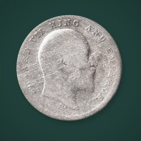 Rare 2 Annas 1910 King Edward VII Calcutta Mint British India Silver Coin # A824