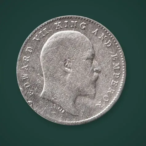 Rare 2 Annas 1910 King Edward VII Silver British India Coin # A826