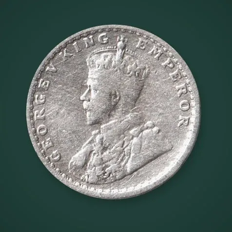 Rare 2 Annas 1913 King George V Silver Calcutta Mint British India Coin # A827