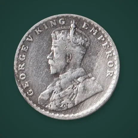 Rare 2 Annas 1916 King George V Silver British India Coin # A829