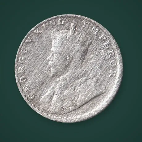 Rare 2 Annas 1916 King George V Calcutta Mint British India Silver Coin # A830