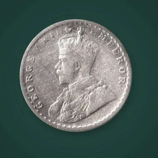 Rare 2 Annas 1916 King George V Calcutta Mint British India Silver Coin # A831
