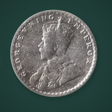 Rare 2 Annas 1916 King George V Silver Calcutta Mint British India Coin # A832