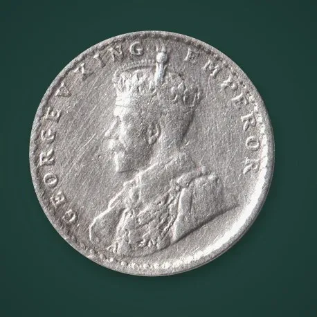 Rare 2 Annas 1917 King George V Calcutta Mint British India Silver Coin # A833