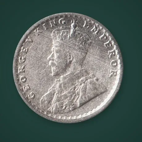 Rare 2 Annas 1917 King George V Calcutta Mint British India Silver Coin # A834
