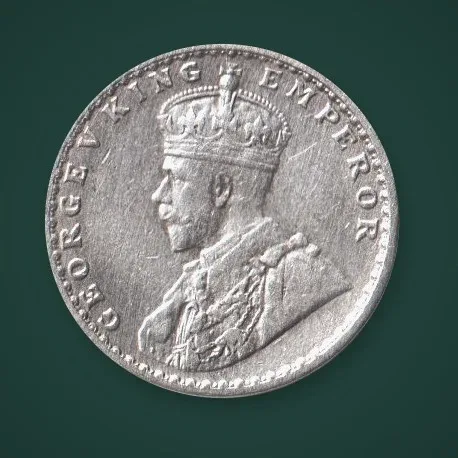 Rare 2 Annas 1917 King George V Calcutta Mint British India Silver Coin # A835