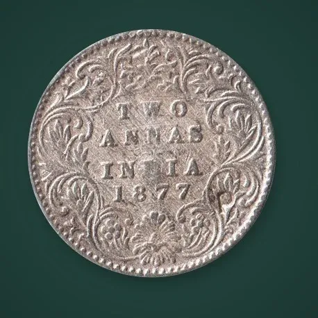 Rare 2 Annas 1877 Queen Victoria Empress Silver British India Coin # A838