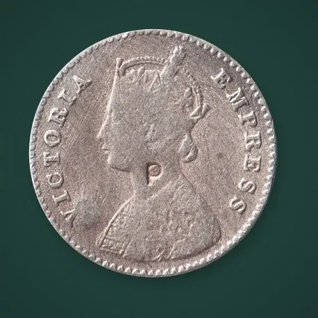 Rare 2 Annas 1877 Queen Victoria Empress Silver British India Coin # A838