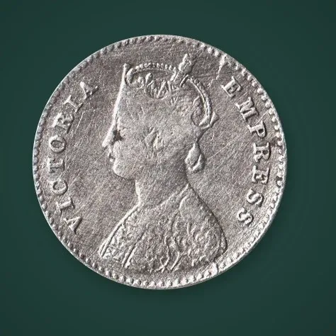 Rare 2 Annas 1877 Queen Victoria Empress Silver British India Coin # A839