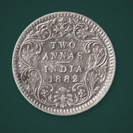Rare 2 Annas 1882 Queen Victoria Empress Silver British India Coin # A840