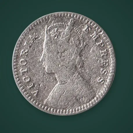 Rare 2 Annas 1882 Queen Victoria Empress Silver British India Coin # A840