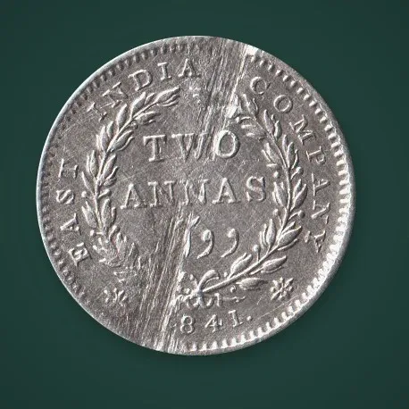 Rare 2 Annas 1841 Queen Victoria East India Company Silver British India Coin # A841