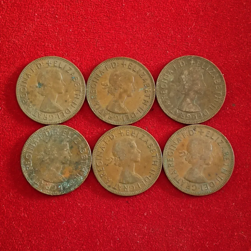 Rare Bronze 1 Penny United Kingdom Queen ELIZABETH II DEI GRATIA REGINA Mix Year 1963-67 6 Pcs Given