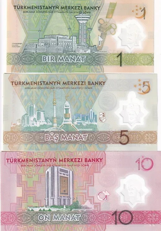 Turkmenistan 1 5 10 Manat 2025 Polymer Note Set UNC