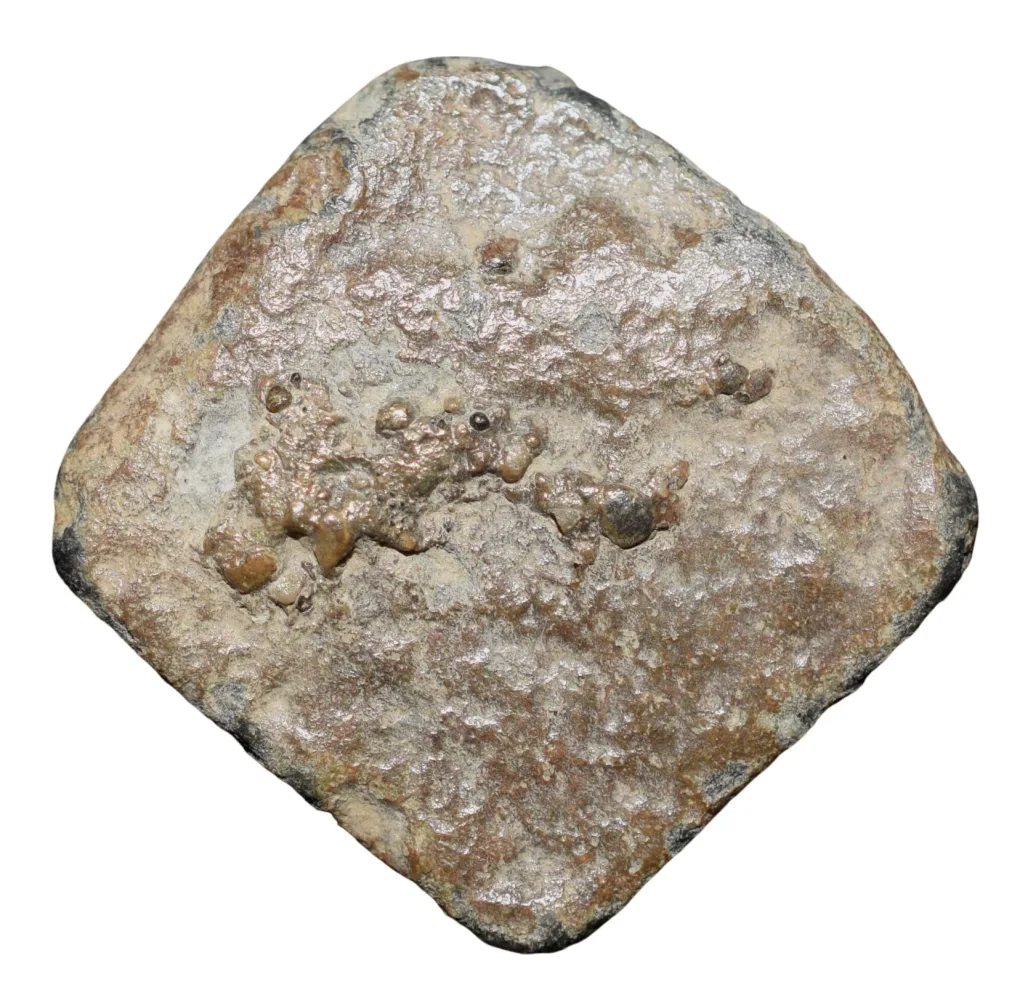 Lead Coin of Rudrasen III? of Western Kshatrapa(AD 348-78) Bull Facing right/3-Arched Hill & Sun