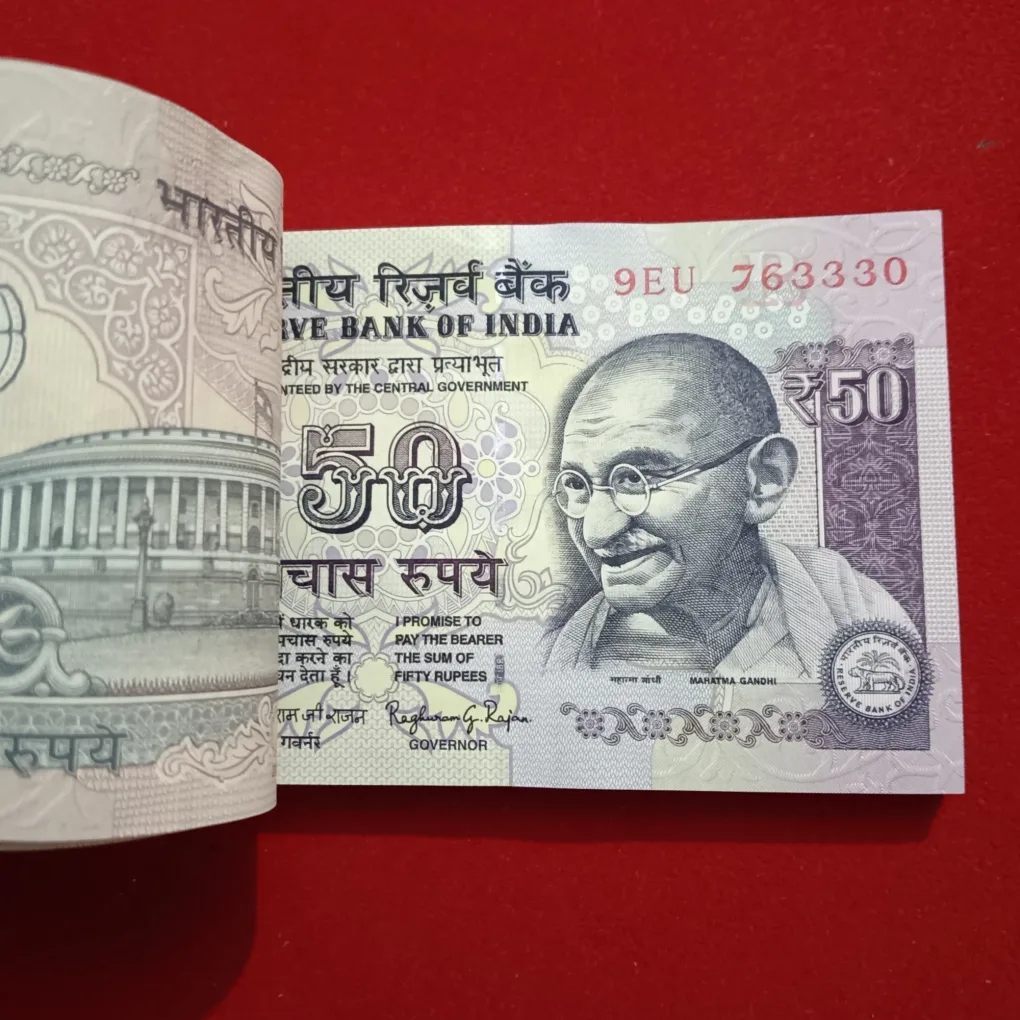50 Rupees Rare Old Parliament Issue Full Bundle Governor Raghuram Rajan Year 2015 Gem Unc Condition Reserve Bank of India 763301